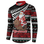 New Zealand Kiwi Santa Christmas Button Sweatshirt He Wairua Kirihimete - Aussie Hoodie