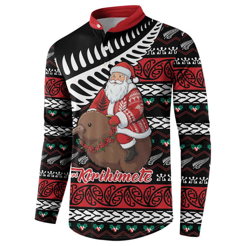 New Zealand Kiwi Santa Christmas Button Sweatshirt He Wairua Kirihimete - Aussie Hoodie