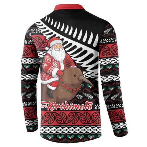 New Zealand Kiwi Santa Christmas Button Sweatshirt He Wairua Kirihimete - Aussie Hoodie