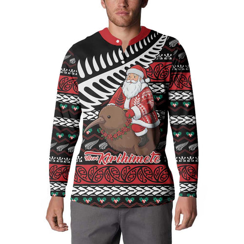New Zealand Kiwi Santa Christmas Button Sweatshirt He Wairua Kirihimete - Aussie Hoodie