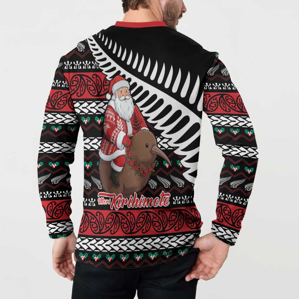 New Zealand Kiwi Santa Christmas Button Sweatshirt He Wairua Kirihimete - Aussie Hoodie