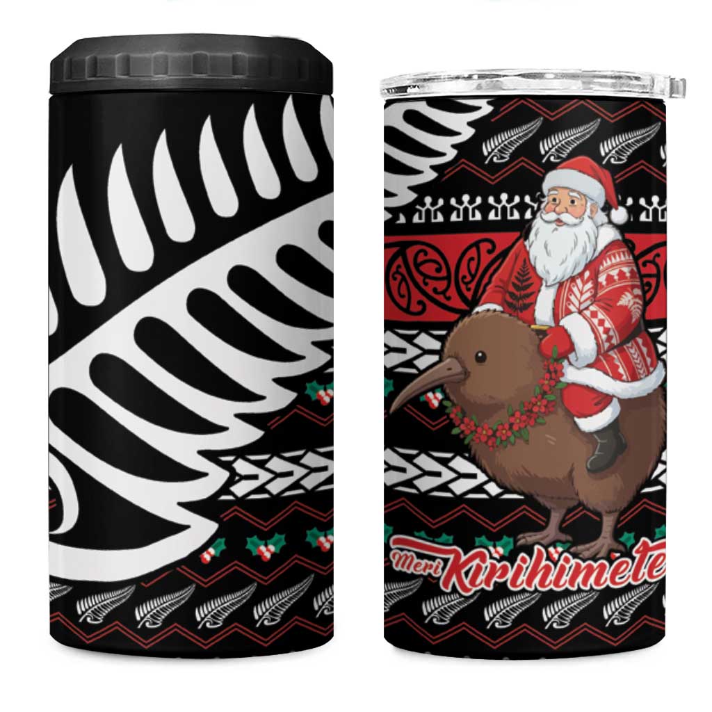 New Zealand Kiwi Santa Christmas 4 in 1 Can Cooler Tumbler He Wairua Kirihimete - Aussie Hoodie