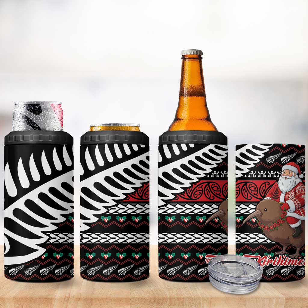 New Zealand Kiwi Santa Christmas 4 in 1 Can Cooler Tumbler He Wairua Kirihimete - Aussie Hoodie