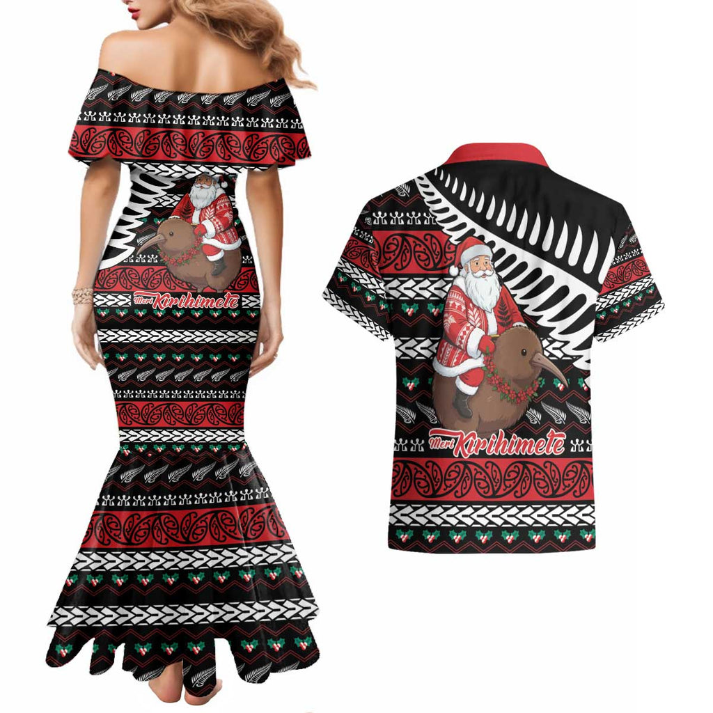 New Zealand Kiwi Santa Christmas Couples Matching Mermaid Dress and Hawaiian Shirt He Wairua Kirihimete - Aussie Hoodie