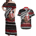 New Zealand Kiwi Santa Christmas Couples Matching Off Shoulder Maxi Dress and Hawaiian Shirt He Wairua Kirihimete - Aussie Hoodie