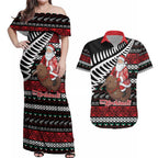 New Zealand Kiwi Santa Christmas Couples Matching Off Shoulder Maxi Dress and Hawaiian Shirt He Wairua Kirihimete - Aussie Hoodie
