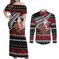 New Zealand Kiwi Santa Christmas Couples Matching Off Shoulder Maxi Dress and Long Sleeve Button Shirt He Wairua Kirihimete - Aussie Hoodie