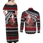New Zealand Kiwi Santa Christmas Couples Matching Off Shoulder Maxi Dress and Long Sleeve Button Shirt He Wairua Kirihimete - Aussie Hoodie