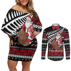 New Zealand Kiwi Santa Christmas Couples Matching Off Shoulder Short Dress and Long Sleeve Button Shirt He Wairua Kirihimete - Aussie Hoodie