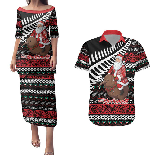 New Zealand Kiwi Santa Christmas Couples Matching Puletasi and Hawaiian Shirt He Wairua Kirihimete - Aussie Hoodie