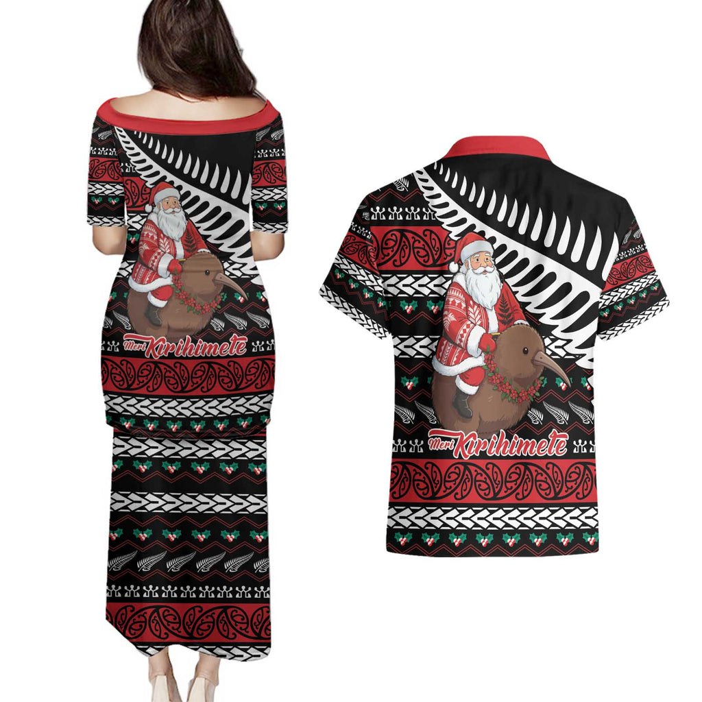 New Zealand Kiwi Santa Christmas Couples Matching Puletasi and Hawaiian Shirt He Wairua Kirihimete - Aussie Hoodie