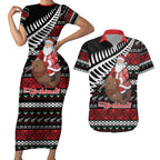 New Zealand Kiwi Santa Christmas Couples Matching Short Sleeve Bodycon Dress and Hawaiian Shirt He Wairua Kirihimete - Aussie Hoodie