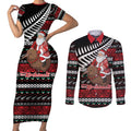 New Zealand Kiwi Santa Christmas Couples Matching Short Sleeve Bodycon Dress and Long Sleeve Button Shirt He Wairua Kirihimete - Aussie Hoodie