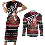 New Zealand Kiwi Santa Christmas Couples Matching Short Sleeve Bodycon Dress and Long Sleeve Button Shirt He Wairua Kirihimete - Aussie Hoodie