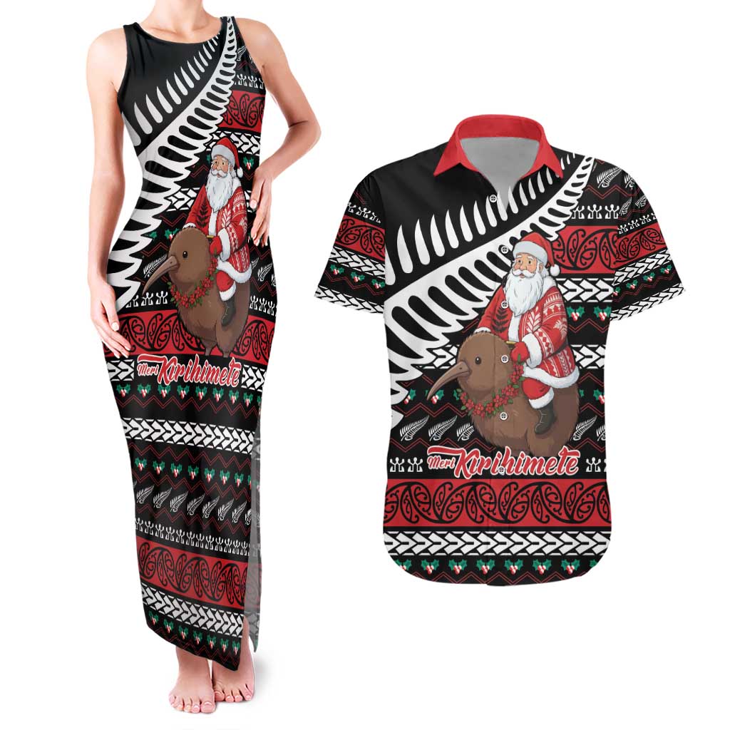 New Zealand Kiwi Santa Christmas Couples Matching Tank Maxi Dress and Hawaiian Shirt He Wairua Kirihimete - Aussie Hoodie