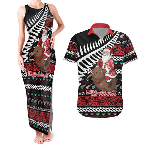 New Zealand Kiwi Santa Christmas Couples Matching Tank Maxi Dress and Hawaiian Shirt He Wairua Kirihimete - Aussie Hoodie