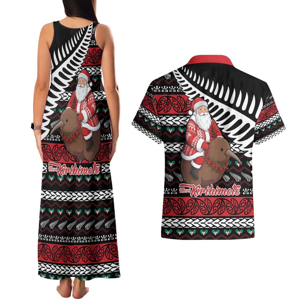 New Zealand Kiwi Santa Christmas Couples Matching Tank Maxi Dress and Hawaiian Shirt He Wairua Kirihimete - Aussie Hoodie