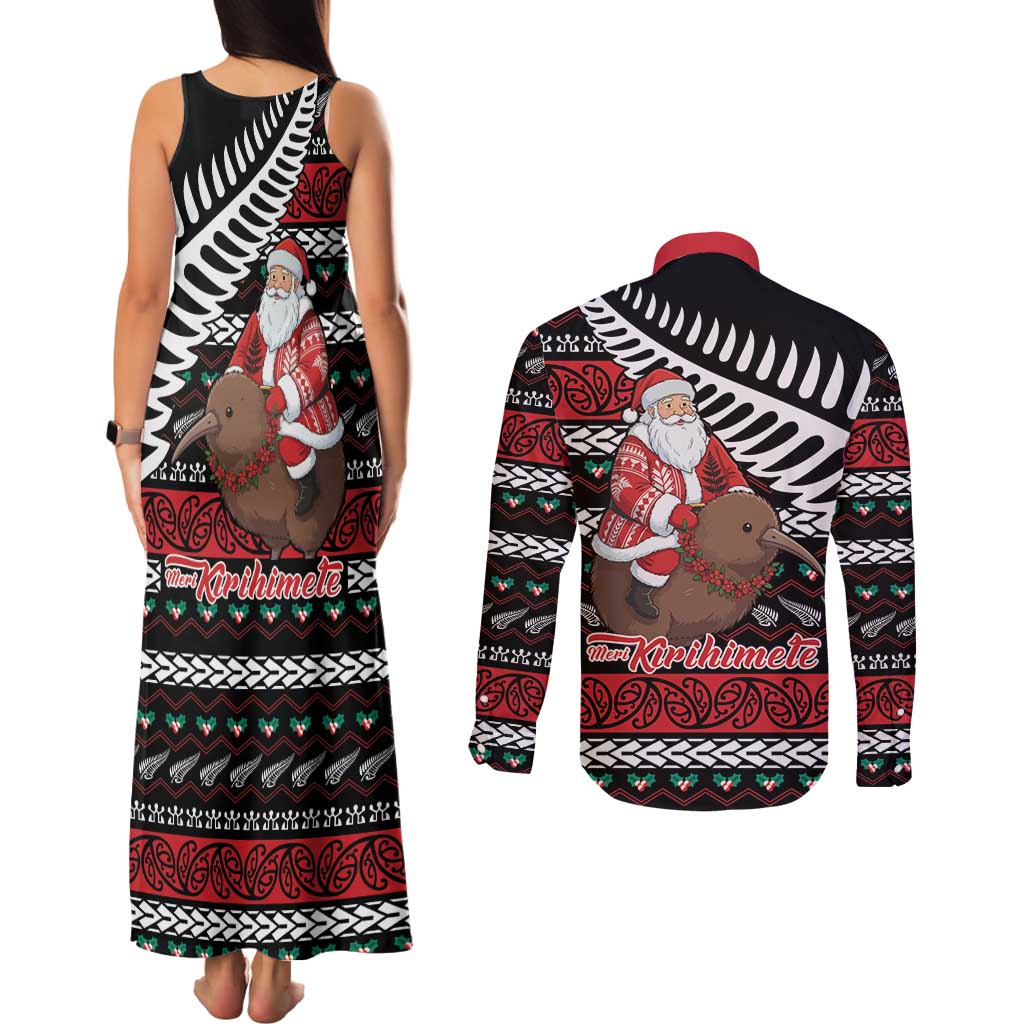 New Zealand Kiwi Santa Christmas Couples Matching Tank Maxi Dress and Long Sleeve Button Shirt He Wairua Kirihimete - Aussie Hoodie