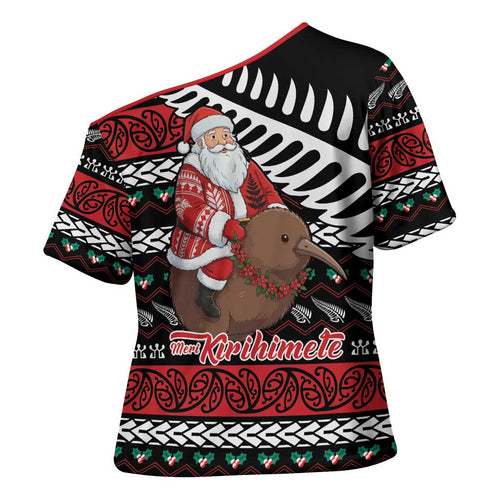 New Zealand Kiwi Santa Christmas Cross Shoulder Shirt He Wairua Kirihimete - Aussie Hoodie