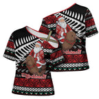 New Zealand Kiwi Santa Christmas Cross Shoulder Shirt He Wairua Kirihimete - Aussie Hoodie
