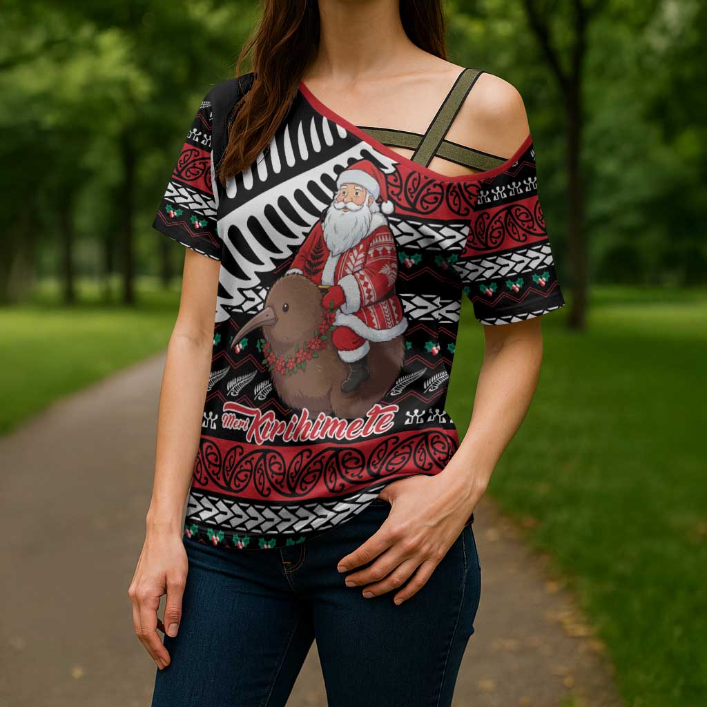 New Zealand Kiwi Santa Christmas Cross Shoulder Shirt He Wairua Kirihimete - Aussie Hoodie