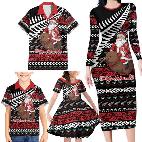 New Zealand Kiwi Santa Christmas Family Matching Long Sleeve Bodycon Dress and Hawaiian Shirt He Wairua Kirihimete - Aussie Hoodie