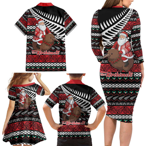 New Zealand Kiwi Santa Christmas Family Matching Long Sleeve Bodycon Dress and Hawaiian Shirt He Wairua Kirihimete - Aussie Hoodie