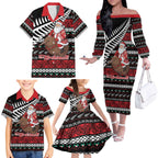 New Zealand Kiwi Santa Christmas Family Matching Off The Shoulder Long Sleeve Dress and Hawaiian Shirt He Wairua Kirihimete - Aussie Hoodie
