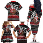 New Zealand Kiwi Santa Christmas Family Matching Off The Shoulder Long Sleeve Dress and Hawaiian Shirt He Wairua Kirihimete - Aussie Hoodie