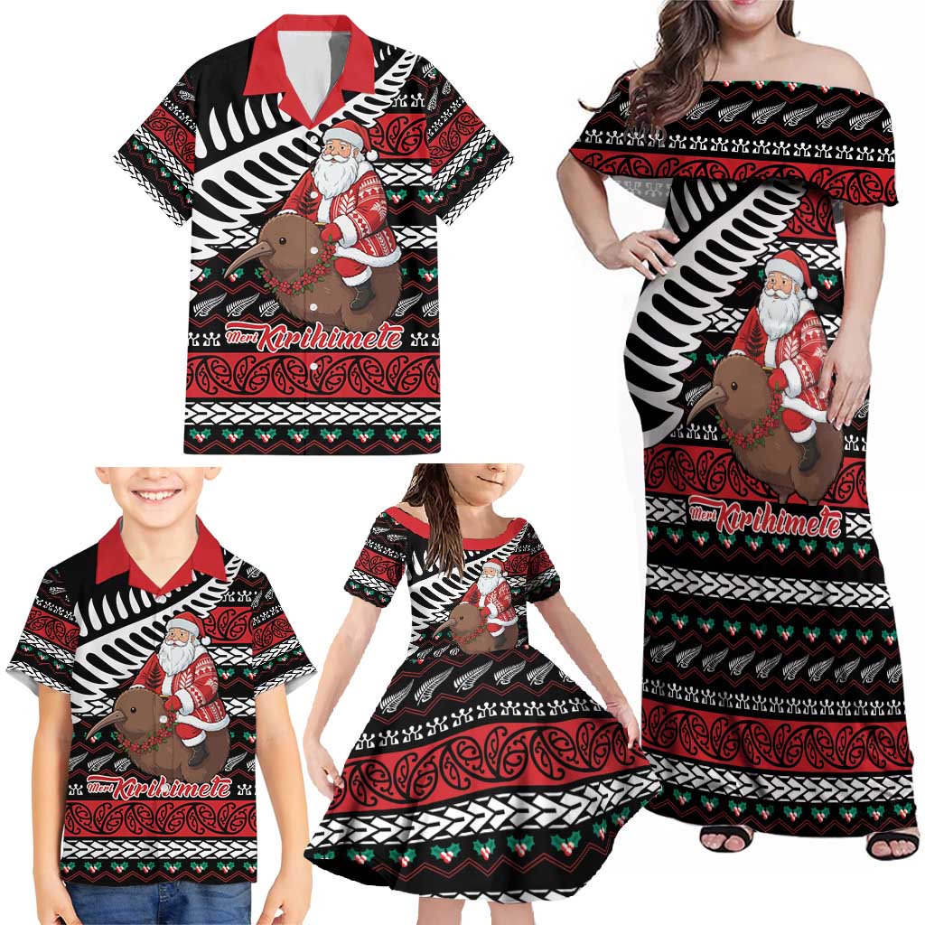 New Zealand Kiwi Santa Christmas Family Matching Off Shoulder Maxi Dress and Hawaiian Shirt He Wairua Kirihimete - Aussie Hoodie