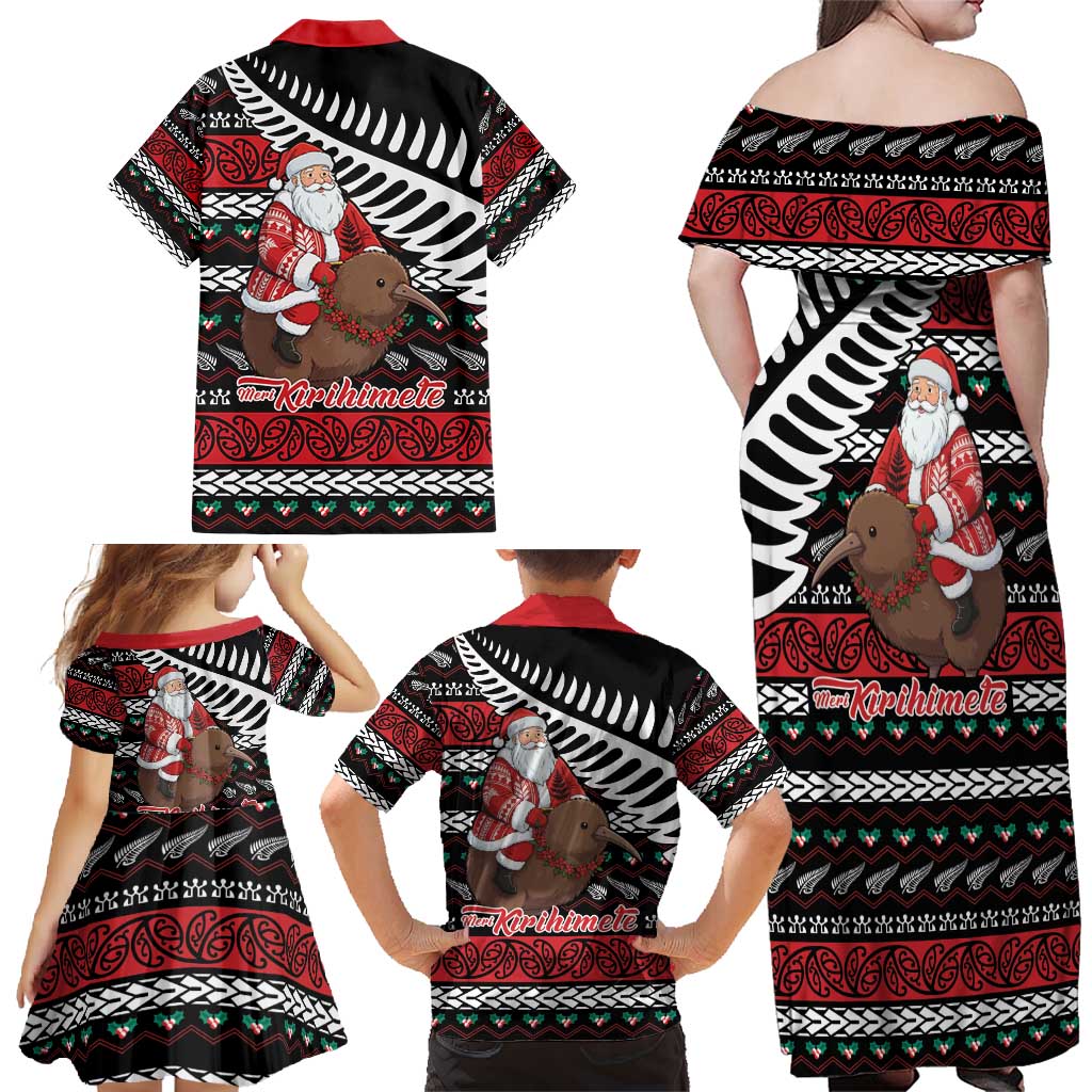 New Zealand Kiwi Santa Christmas Family Matching Off Shoulder Maxi Dress and Hawaiian Shirt He Wairua Kirihimete - Aussie Hoodie