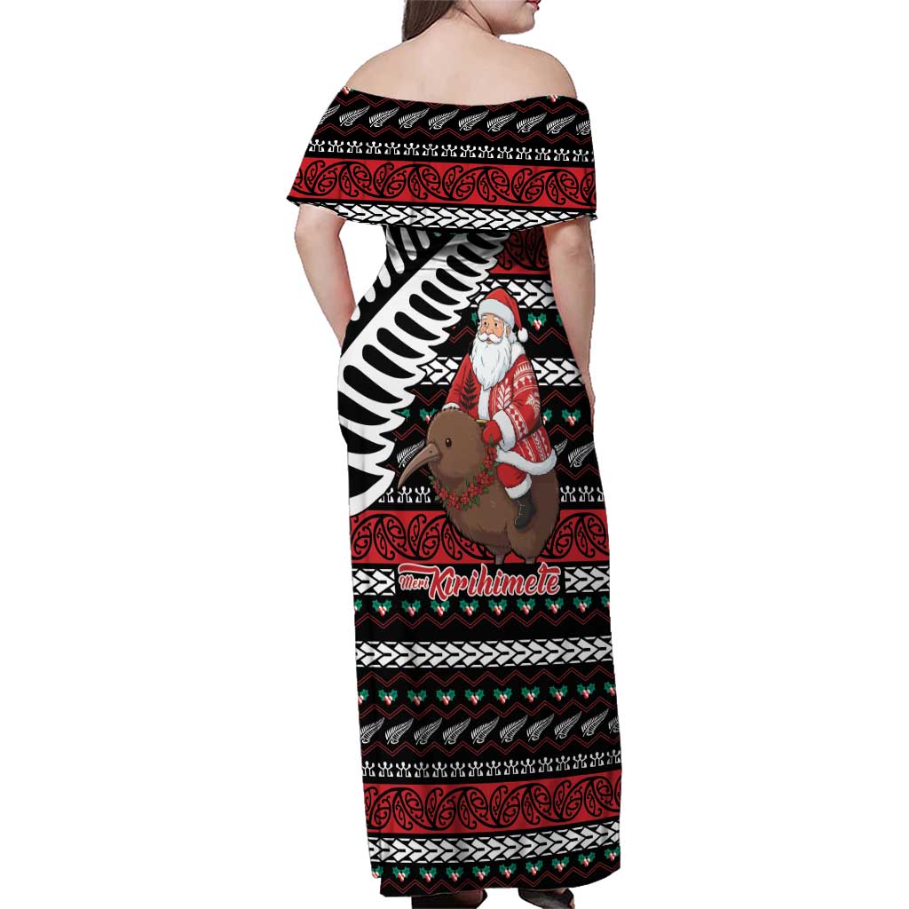New Zealand Kiwi Santa Christmas Family Matching Off Shoulder Maxi Dress and Hawaiian Shirt He Wairua Kirihimete - Aussie Hoodie
