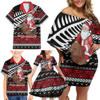 New Zealand Kiwi Santa Christmas Family Matching Off Shoulder Short Dress and Hawaiian Shirt He Wairua Kirihimete - Aussie Hoodie