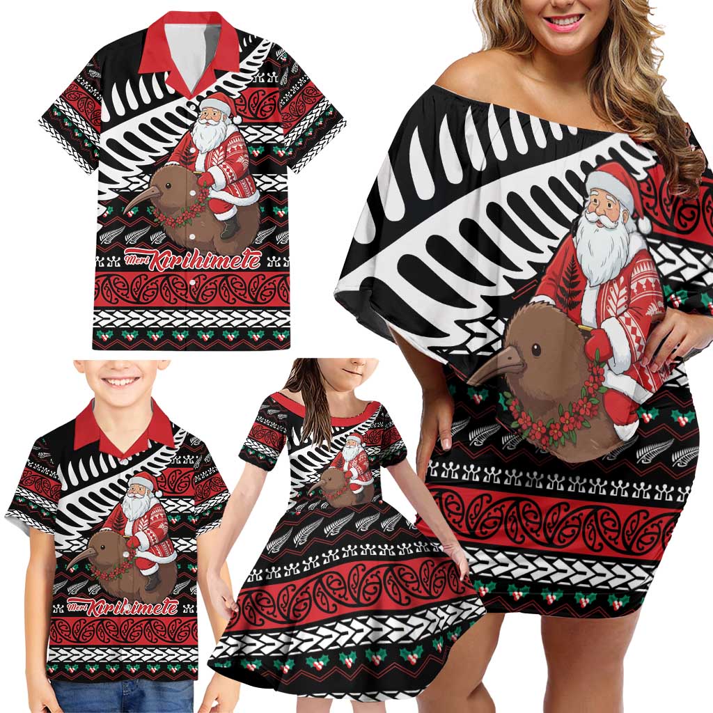 New Zealand Kiwi Santa Christmas Family Matching Off Shoulder Short Dress and Hawaiian Shirt He Wairua Kirihimete - Aussie Hoodie