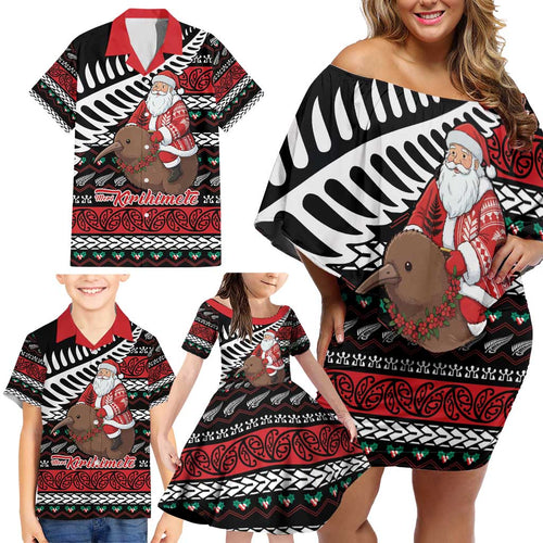 New Zealand Kiwi Santa Christmas Family Matching Off Shoulder Short Dress and Hawaiian Shirt He Wairua Kirihimete - Aussie Hoodie