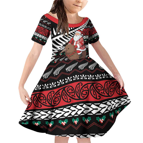 New Zealand Kiwi Santa Christmas Family Matching Off Shoulder Short Dress and Hawaiian Shirt He Wairua Kirihimete - Aussie Hoodie