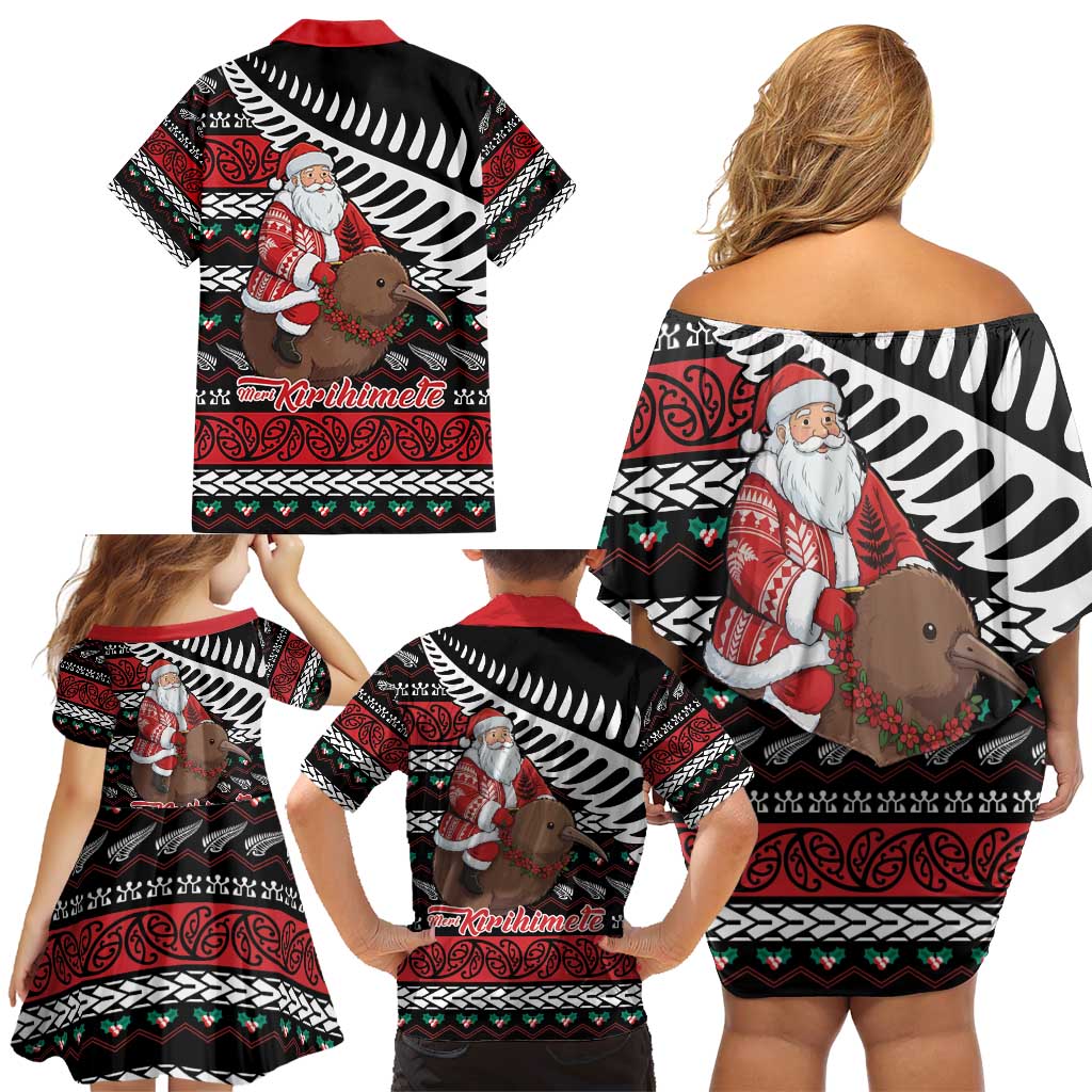 New Zealand Kiwi Santa Christmas Family Matching Off Shoulder Short Dress and Hawaiian Shirt He Wairua Kirihimete - Aussie Hoodie