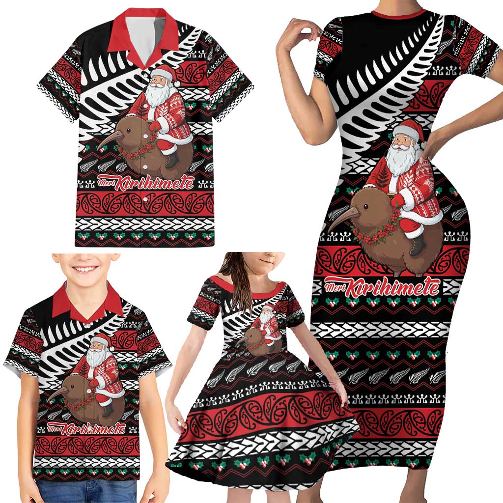 New Zealand Kiwi Santa Christmas Family Matching Short Sleeve Bodycon Dress and Hawaiian Shirt He Wairua Kirihimete - Aussie Hoodie