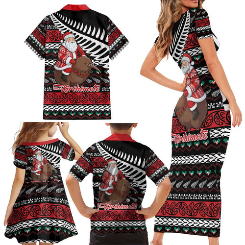 New Zealand Kiwi Santa Christmas Family Matching Short Sleeve Bodycon Dress and Hawaiian Shirt He Wairua Kirihimete - Aussie Hoodie
