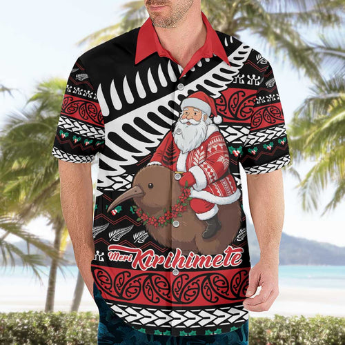 New Zealand Kiwi Santa Christmas Hawaiian Shirt He Wairua Kirihimete - Aussie Hoodie