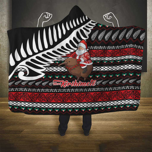 New Zealand Kiwi Santa Christmas Hooded Blanket He Wairua Kirihimete - Aussie Hoodie