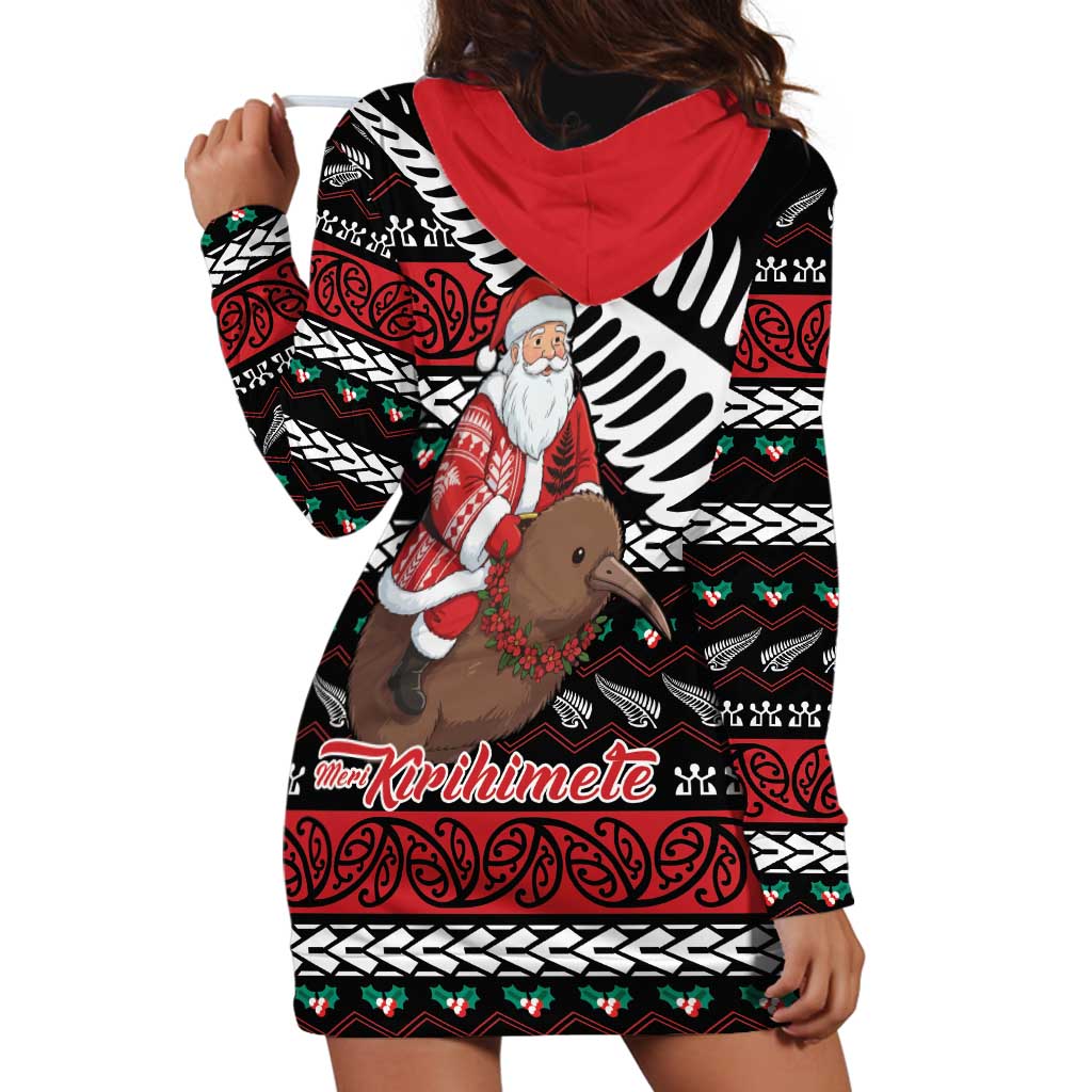 New Zealand Kiwi Santa Christmas Hoodie Dress He Wairua Kirihimete - Aussie Hoodie