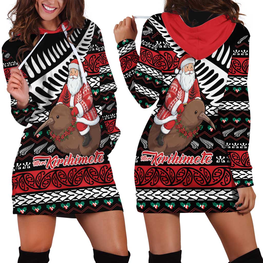 New Zealand Kiwi Santa Christmas Hoodie Dress He Wairua Kirihimete - Aussie Hoodie