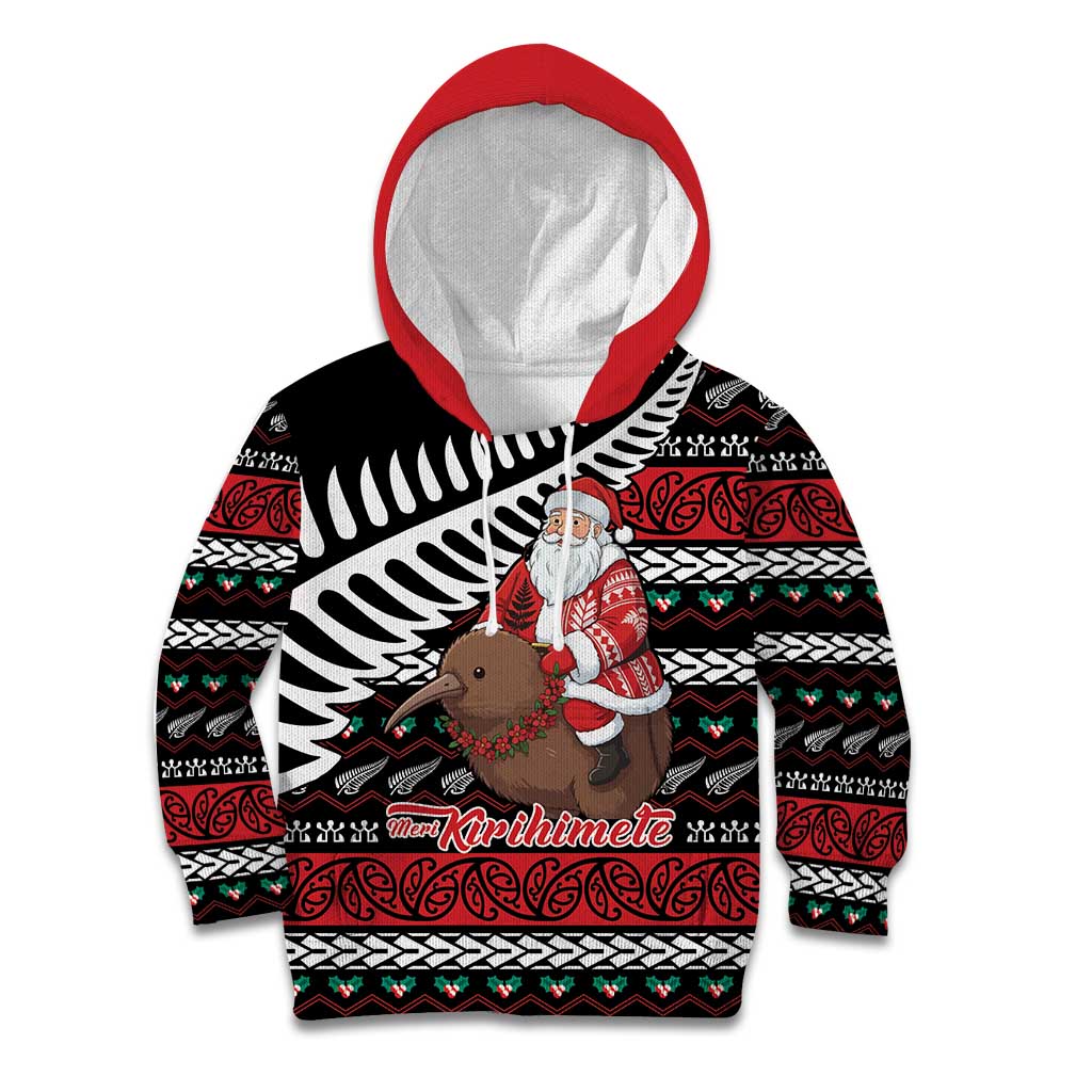 New Zealand Kiwi Santa Christmas Kid Hoodie He Wairua Kirihimete - Aussie Hoodie