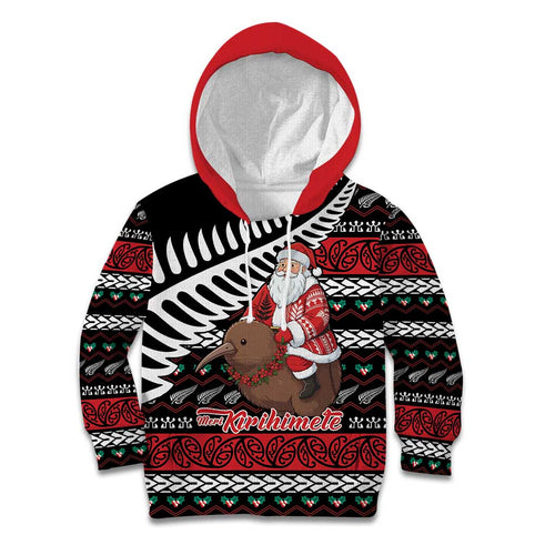 New Zealand Kiwi Santa Christmas Kid Hoodie He Wairua Kirihimete - Aussie Hoodie