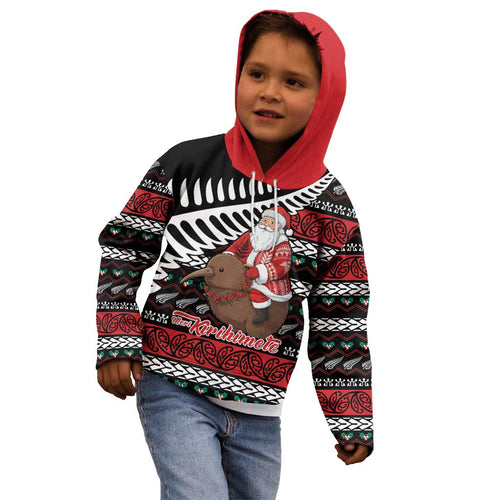 New Zealand Kiwi Santa Christmas Kid Hoodie He Wairua Kirihimete - Aussie Hoodie