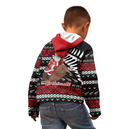 New Zealand Kiwi Santa Christmas Kid Hoodie He Wairua Kirihimete - Aussie Hoodie