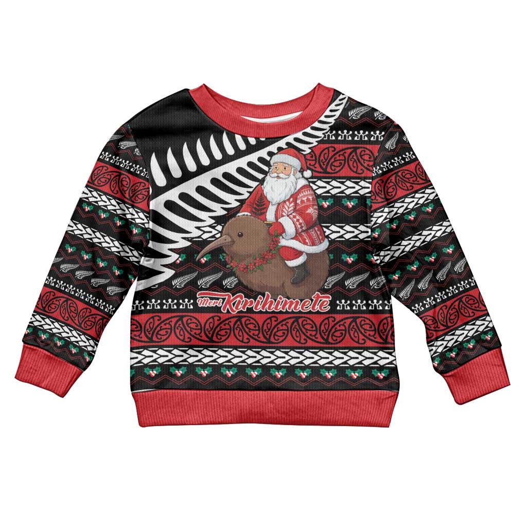 New Zealand Kiwi Santa Christmas Kid Ugly Christmas Sweater He Wairua Kirihimete - Aussie Hoodie