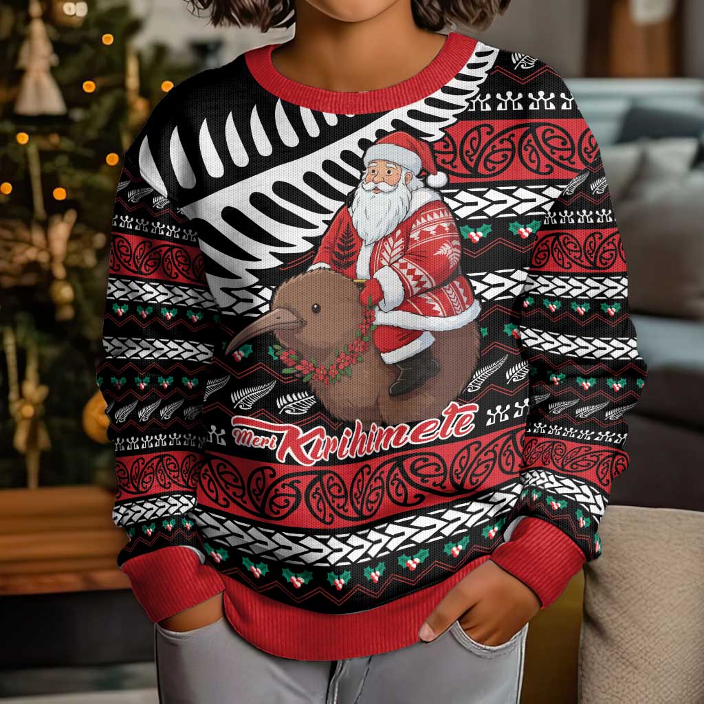 New Zealand Kiwi Santa Christmas Kid Ugly Christmas Sweater He Wairua Kirihimete - Aussie Hoodie