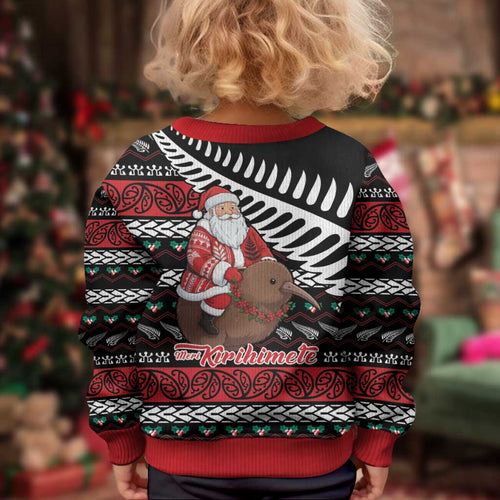 New Zealand Kiwi Santa Christmas Kid Ugly Christmas Sweater He Wairua Kirihimete - Aussie Hoodie